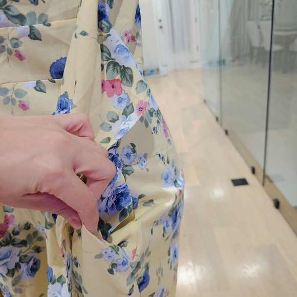 Yellow Sleeveless Floral Wrap Midi Dress Silk - Picture 6 of 6